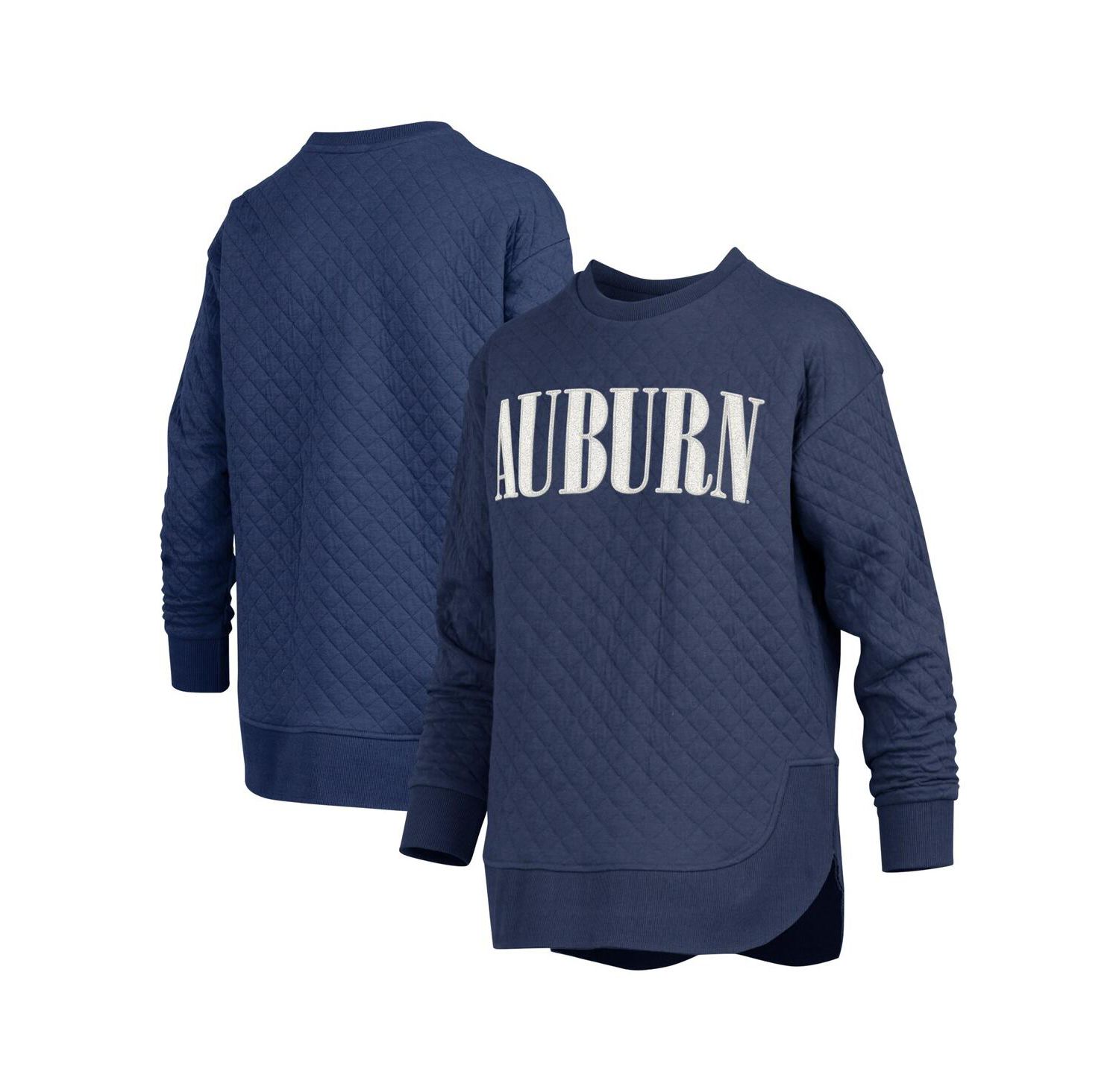 Women's Navy Auburn Tigers Quilted Long Sleeve Pullover Sweatshirt