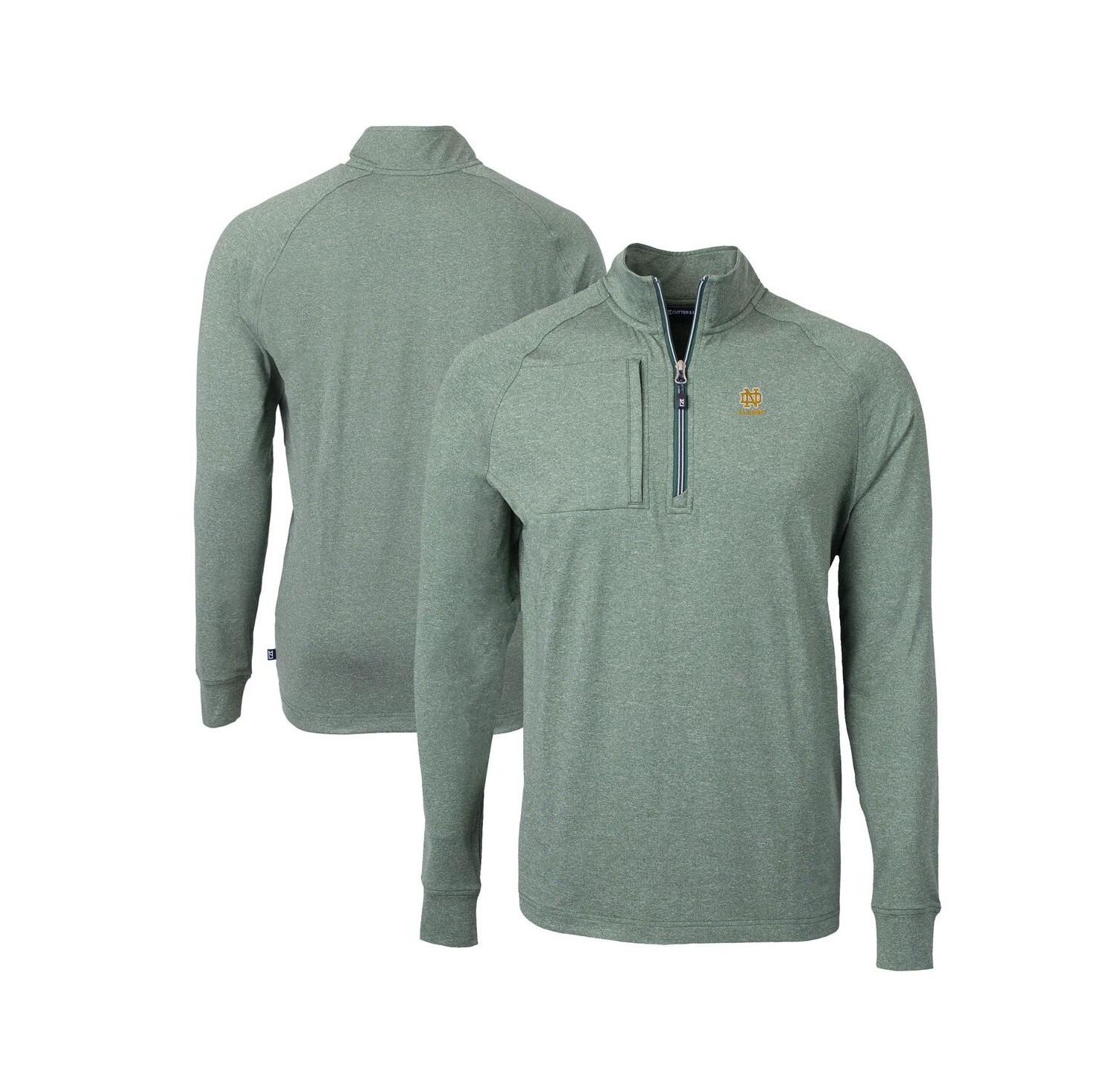 Men's Heather Green Notre Dame Fighting Irish Alumni Logo Adapt Knit Heathered Quarter-Zip Pullover Top