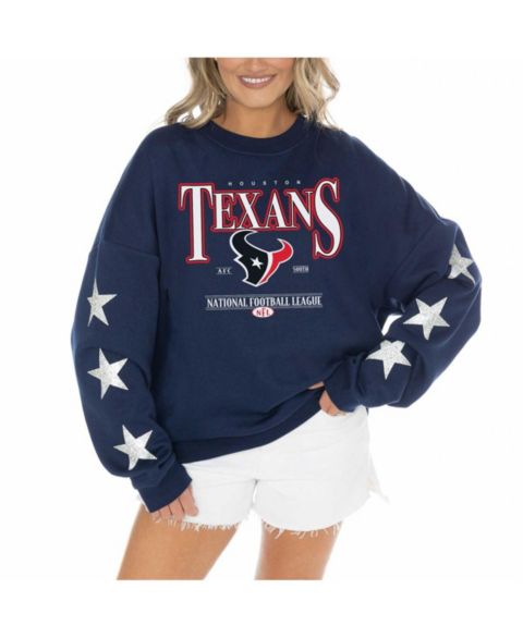 Женский свитер Gameday Couture Navy Houston Texans Rhinestone Star Sleeve Settle the Score Tri-Blend Pullover