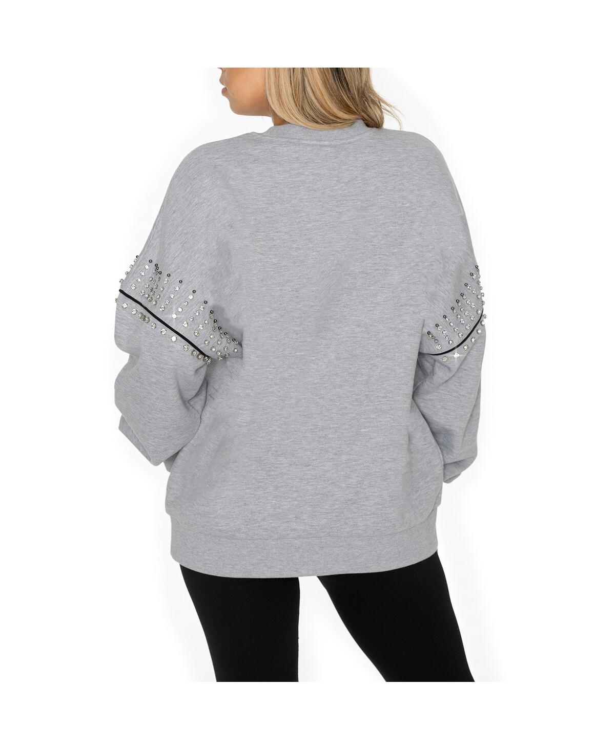 GAMEDAY COUTURE WOMEN'S ASH DETROIT LIONS RHINESTONE DROP SHOULDER OVERSIZED FLEECE PULLOVER SWEATSHIRT 
