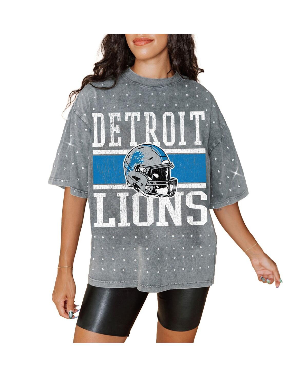 Shop Gameday Couture Women's Gray Detroit Lions Oversized Mini Rhinestone Classic T-shirt