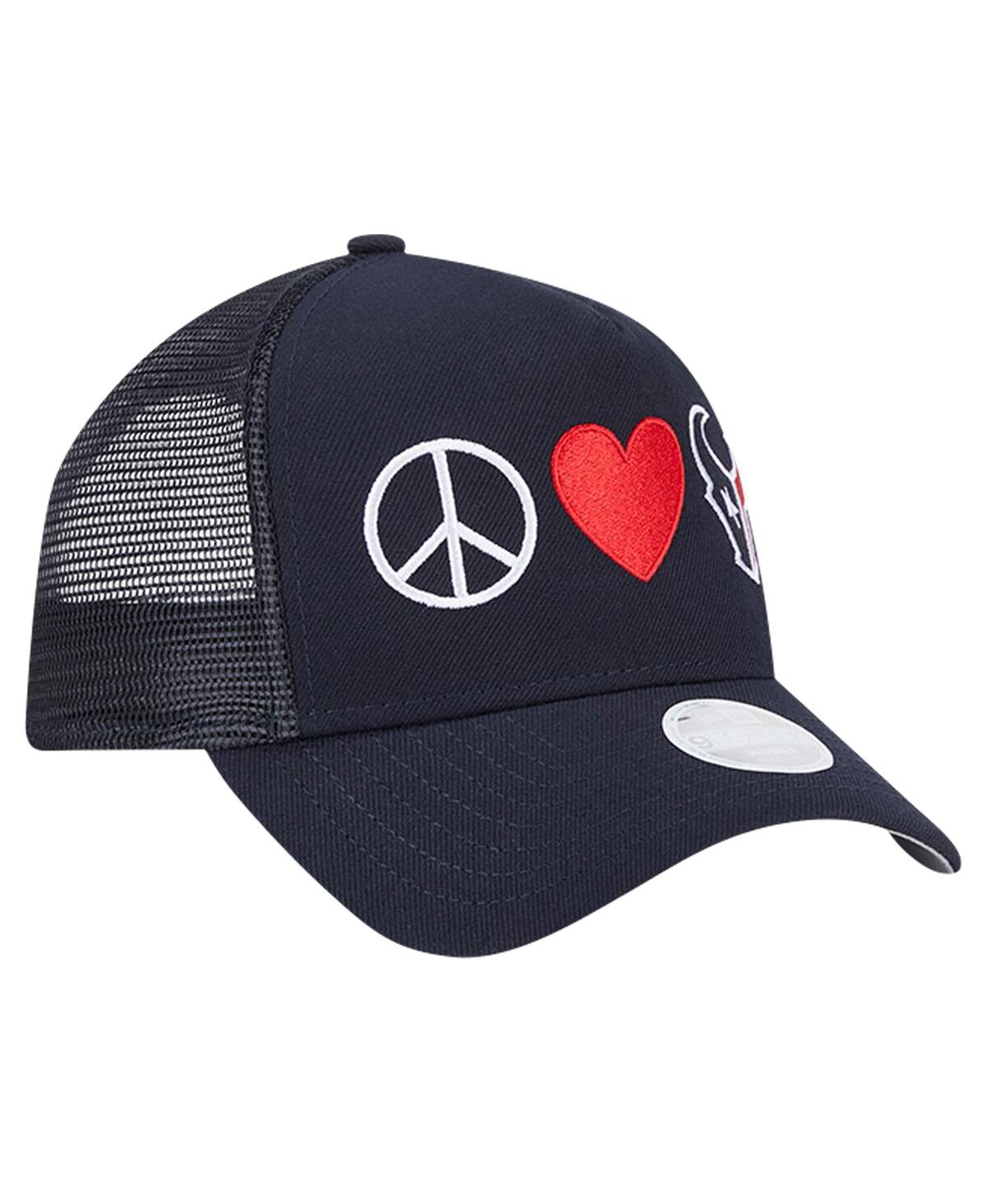 New Era Women's Navy Houston Texans Peace Love Trucker 9forty Adjustable Hat In Navy