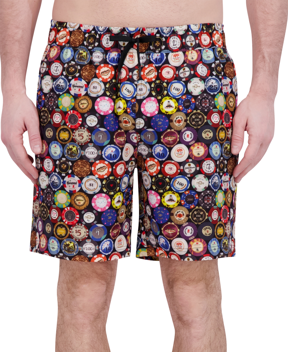 Robert Graham Men's Drew Floral Print Drawstring 7" Swim Trunks In Poker Chips