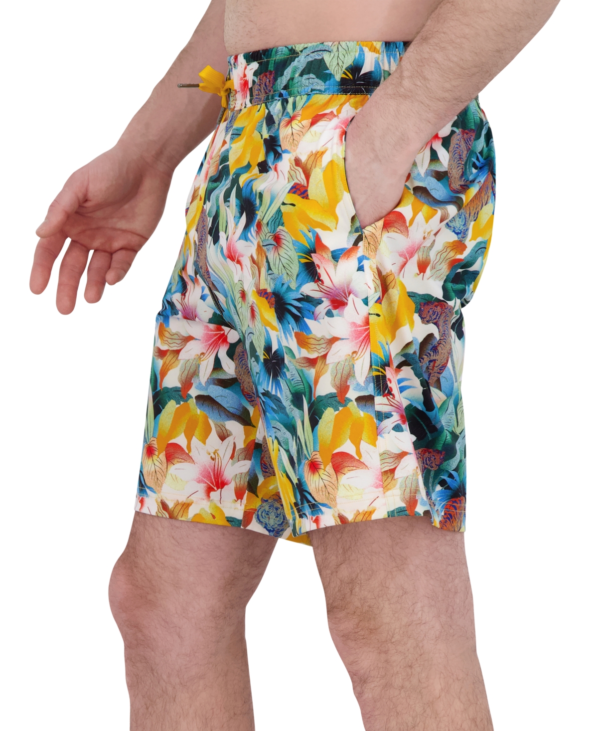 Robert Graham Men's Drew Floral Print Drawstring 7" Swim Trunks In Tigers