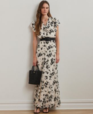 関税込み♪【 RALPH LAUREN】Floral ette★マキシドレス Lauren Ralph Lauren Women's Floral Georgette Tie-Neck