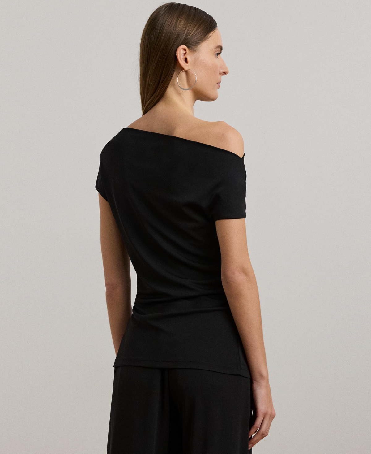 Shop Ralph Lauren Women's Jersey Asymmetrical Off-the-shoulder Top In Black