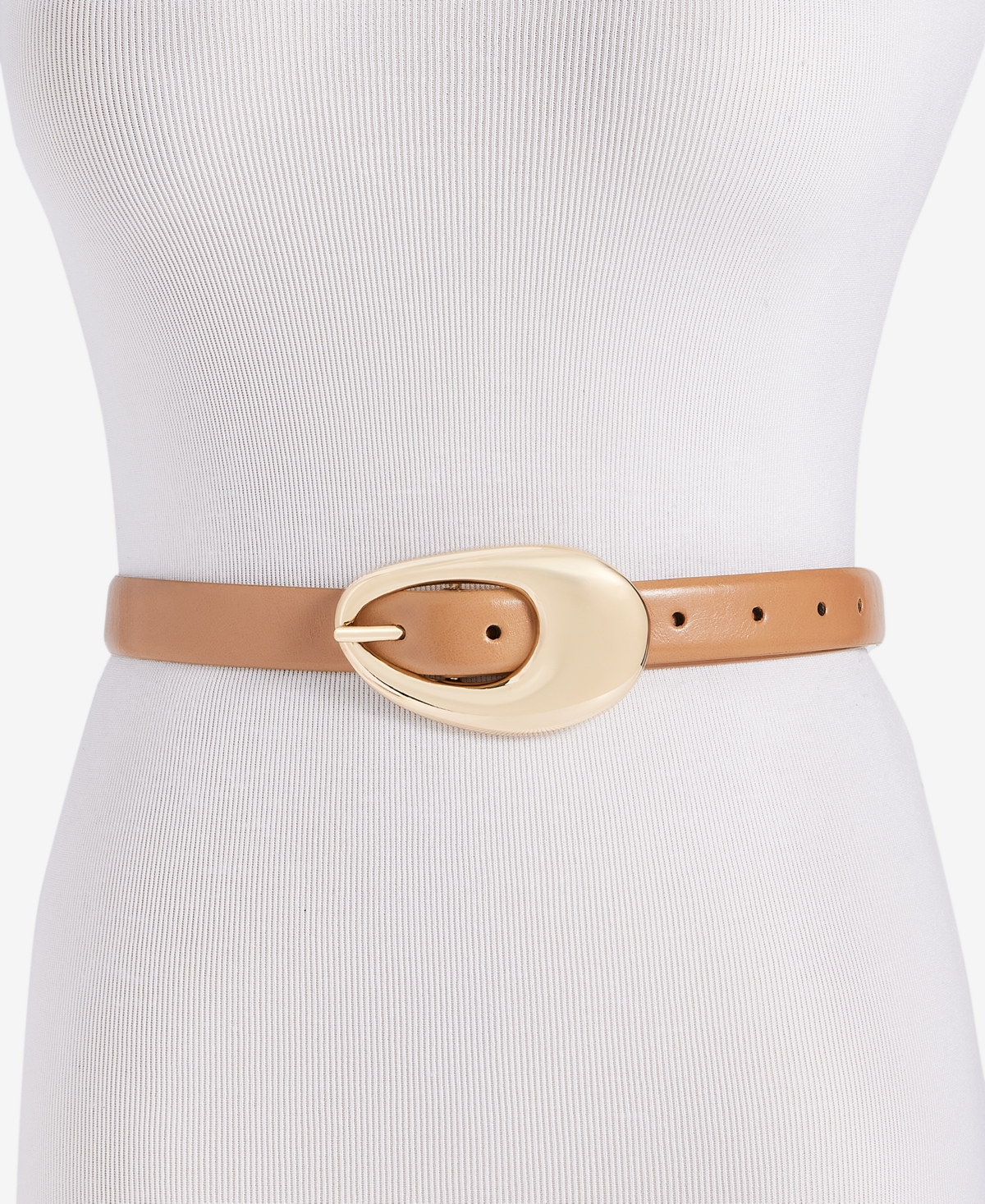 Sculptural Oval Buckle Belt, Exclusively at Macy's - SAND
