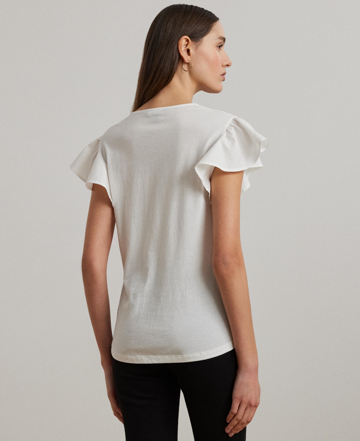 Shop Ralph Lauren Women's Lace-trim Jersey Flutter-sleeve Tee In White