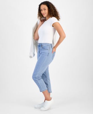 Petite High-Rise Cropped Straight-Leg Jeans
