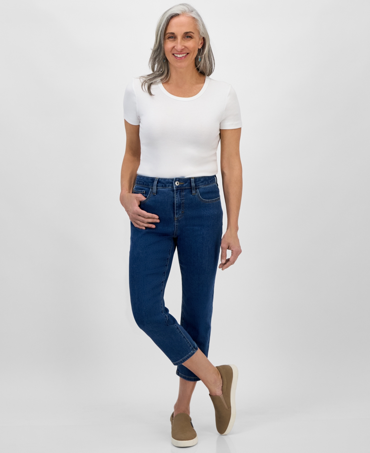 Style & Co Petite Cropped High-rise Straight-leg Denim Jeans, Exclusively At Macy's In Medium Light