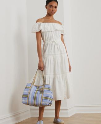 送料関税無料【LAUREN RALPH LAUREN】COTTON-BLEND TIERED DRESS Ralph Lauren Ralph Lauren Cotton Blend Tie Front Tiered