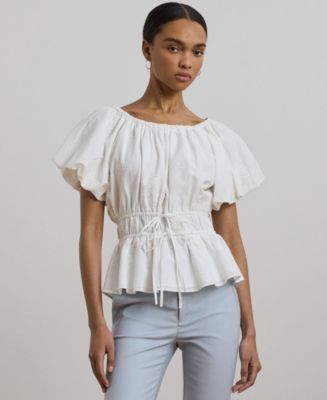 ラルフ・ローレン Lauren Ralph Lauren Eyelet Cotton Voile Peplum Blouse レディース シャツ トッ Lauren Ralph Lauren Women's Eyelet Cotton Voile Peplum