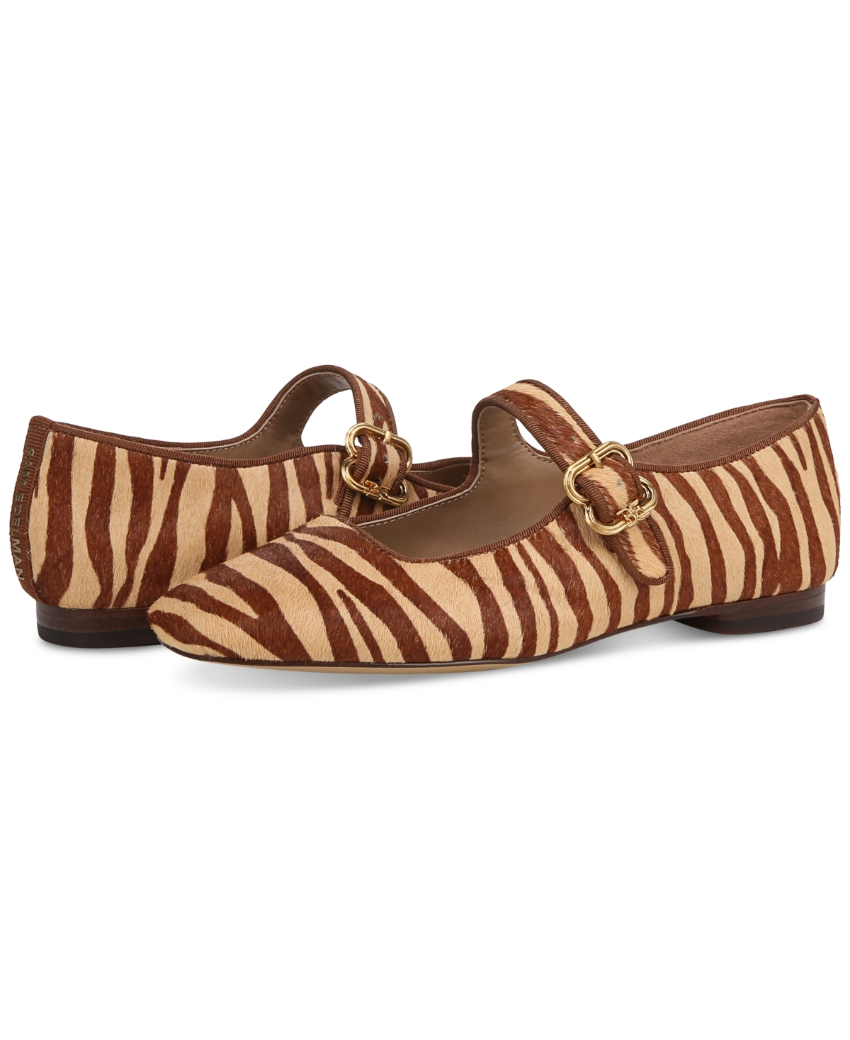 Sam Edelman Michaela Mary Jane Flat Camel Zebra Brahama Hair In Camel Zebra Brahama Hair Faux,raffia