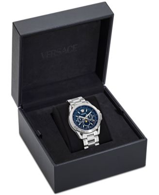 Men's Swiss V-Galaxy Moonphase Stainless Steel Bracelet Watch 43mm