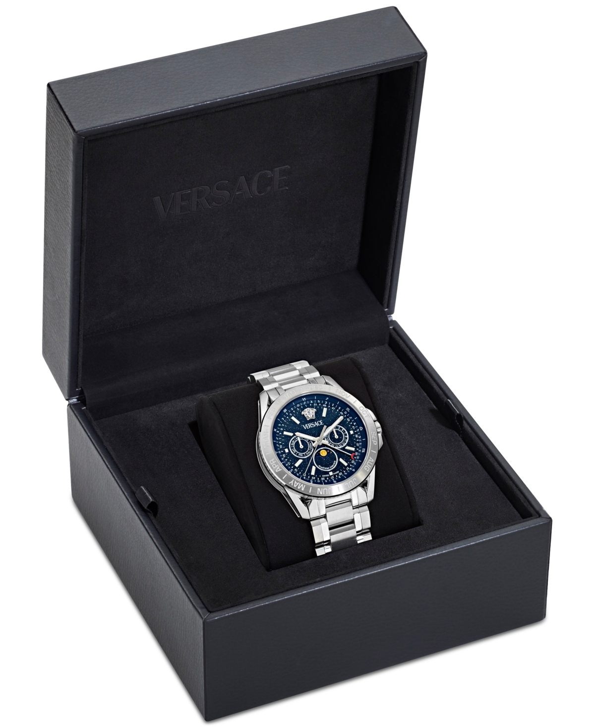 Versace V-galaxy Moonphase Watch, 43mm In Stainless