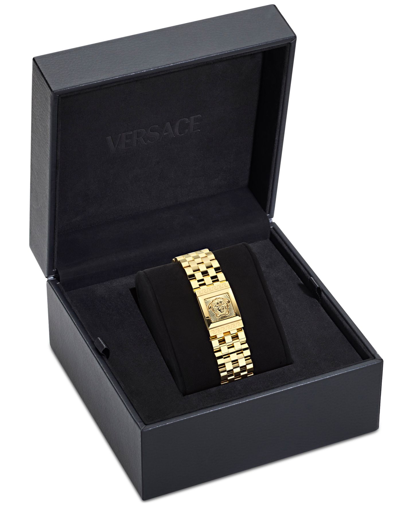 Женские часы Versace Swiss Reveal Square Gold Ion Plated Bracelet Watch 18x25mm — фото 4