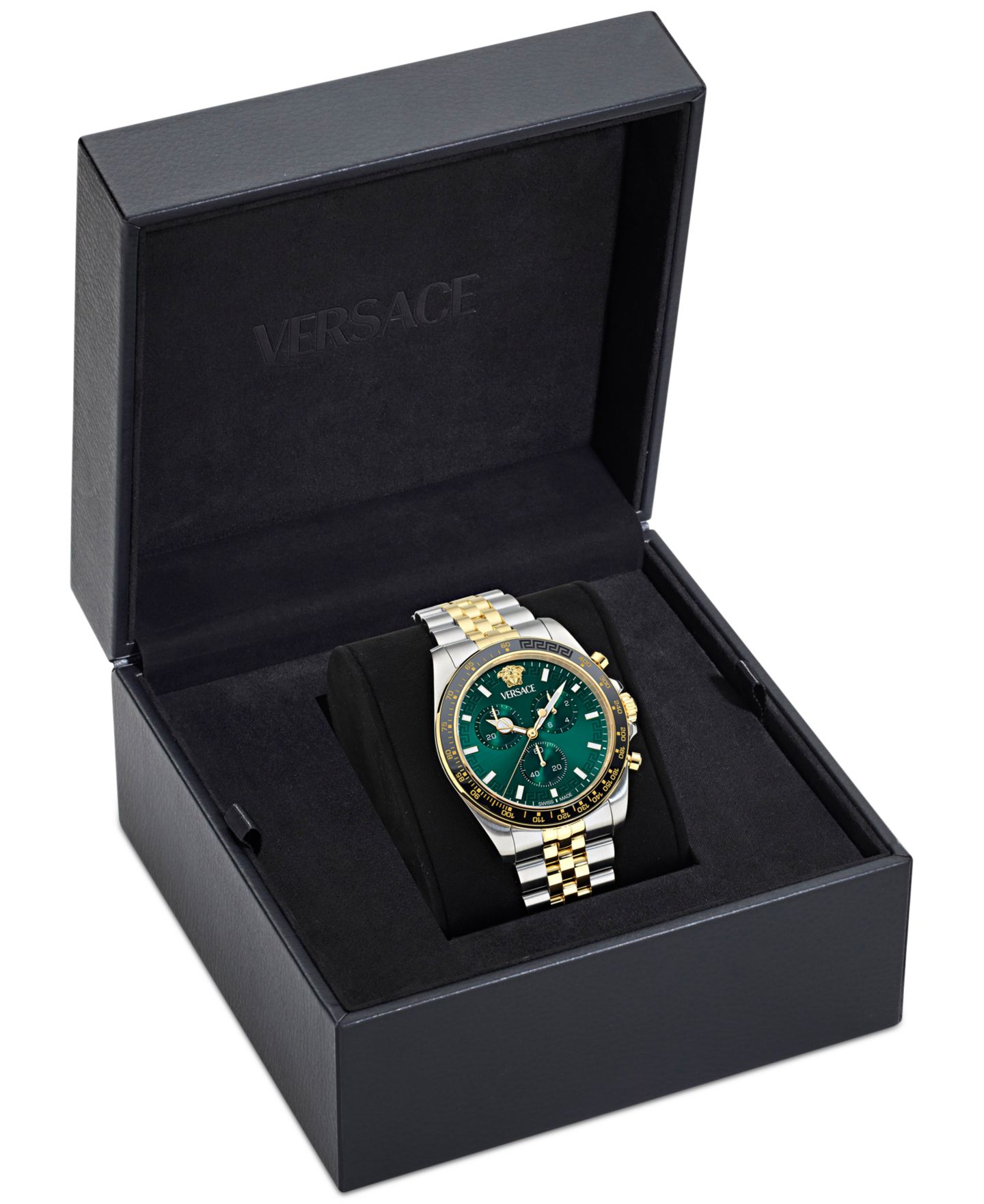 Мужские часы Versace Swiss Chronograph Greca Chrono Wave Two-Tone Stainless Steel Bracelet Watch 43mm — фото 4