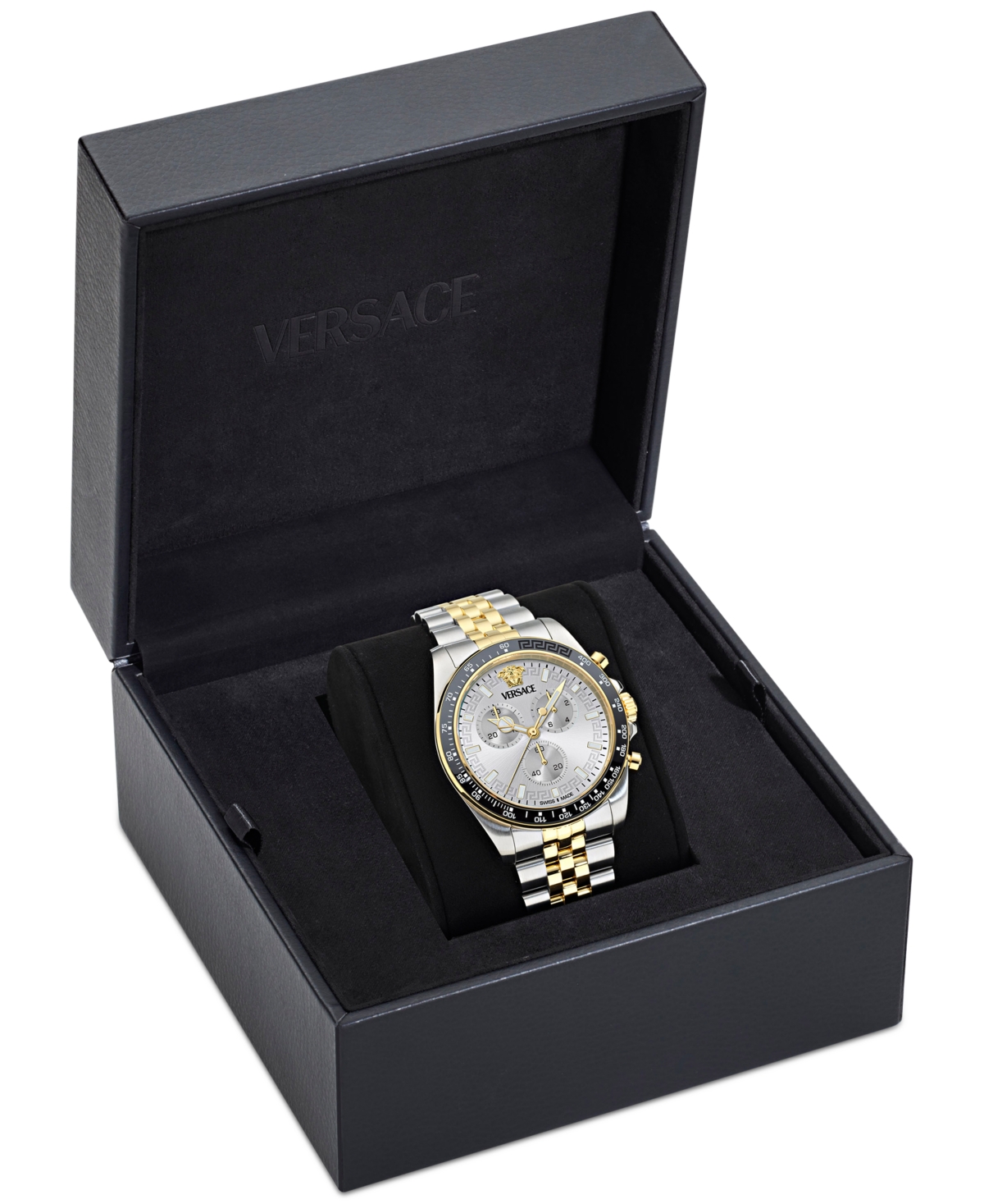 Versace Men's Swiss Chronograph Greca Chrono Wave Two-tone Stainless Steel Bracelet Watch 43mm In Two Tone