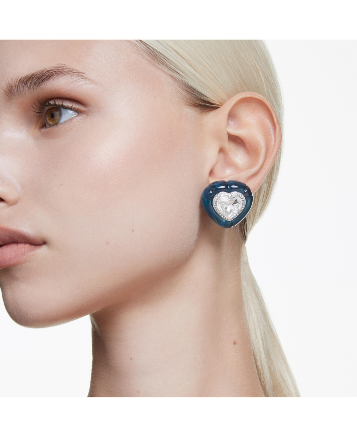 Swarovski Dulcis Heart Cut Clip Earrings In Blue