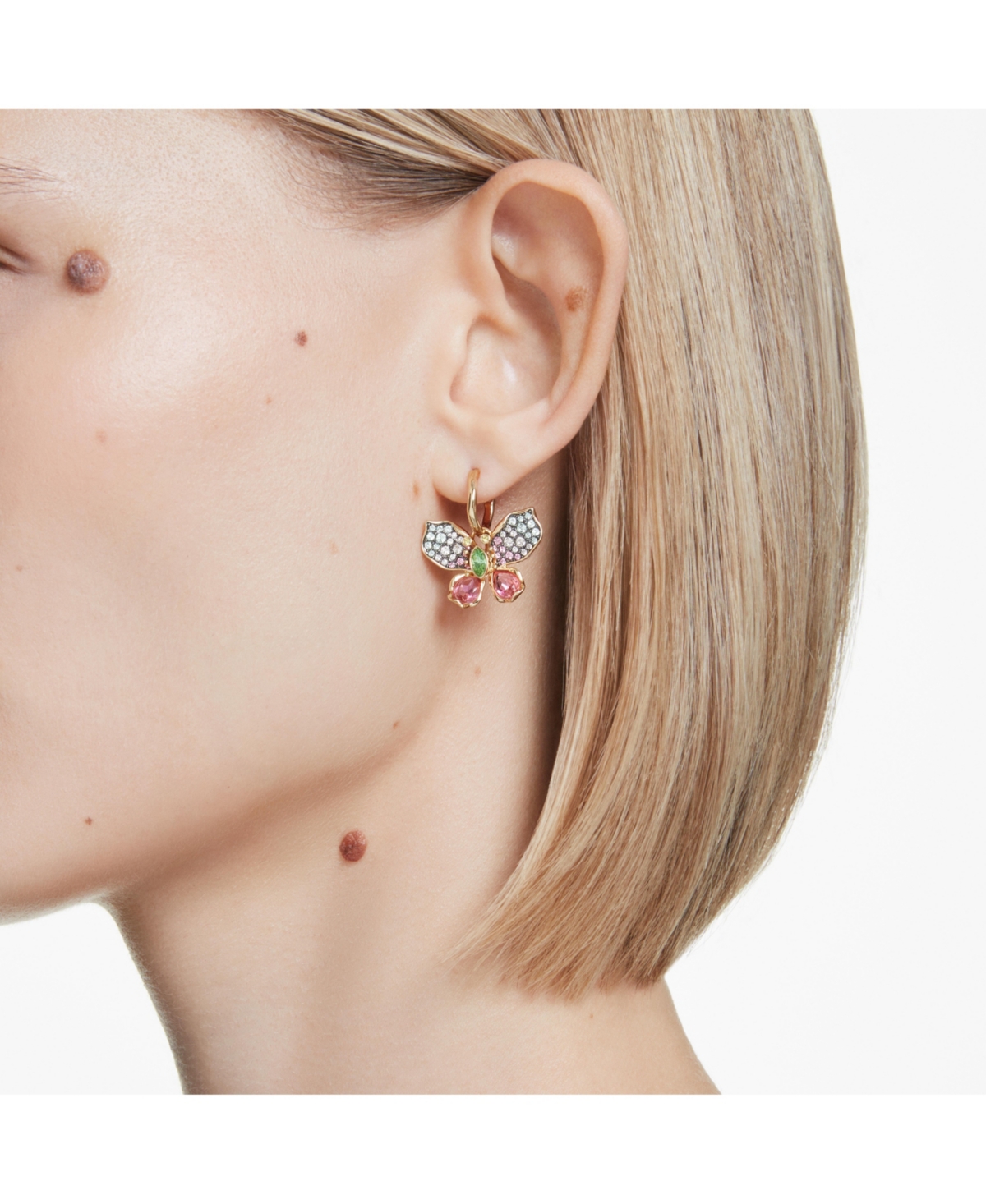 Swarovski Idyllia Mixed Metal Finish Butterfly Drop Earrings In Open Misce