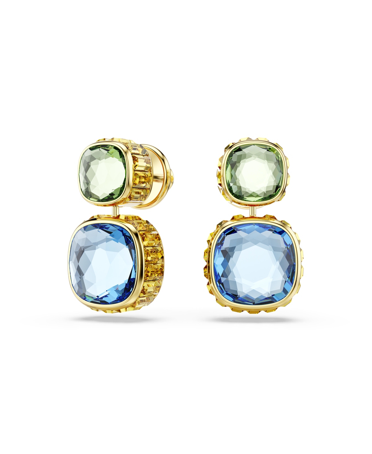 Swarovski Chroma Gold-tone Plated Cushion Cut Drop Earrings