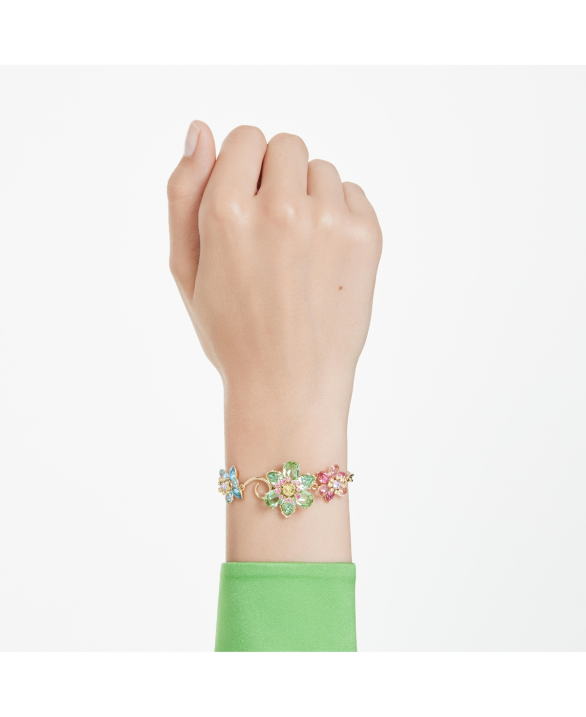 SWAROVSKI IDYLLIA MIXED CUTS FLOWER MULTICOLORED GOLD-TONE PLATED BRACELET 