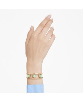 Chroma Cushion Cut Green Gold-Tone Plated Cuff Bracelet