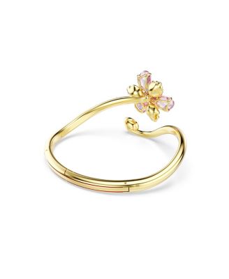 Idyllia Mixed Cuts Flower Multicolored Gold-Tone Plated Bangle Bracelet