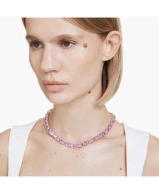 Millenia Octagon Cut Purple Gold-Tone Plated Tennis Necklace