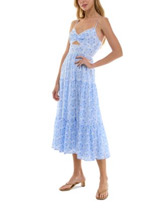 Juniors' Floral-Print Keyhole Midi Dress