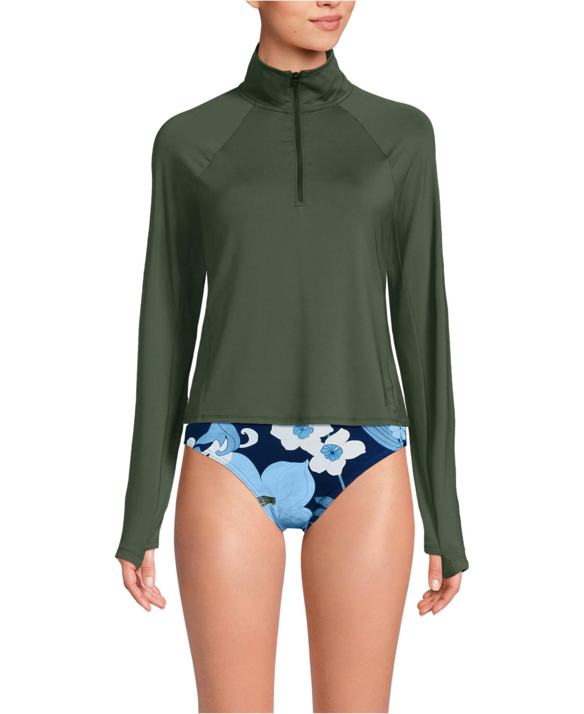 Lands' End Women's Long SunShade Upf 50 Sleeve Quarter Zip Rash Guard