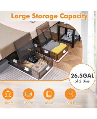 2 Pack 26.5 Gal Under Bed Storage Containers with Wheels Double Opening Lids