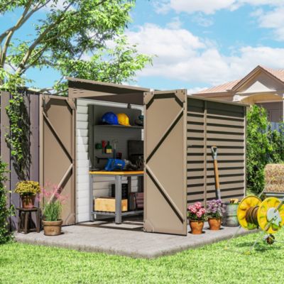 4.6' x 9' Metal Outdoor Storage Shed with Lockable Doors Dark