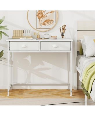 Space-Saving Home Office Desk with 2 Fabric Drawers and 4 Hanging Hooks for Organized Workspace