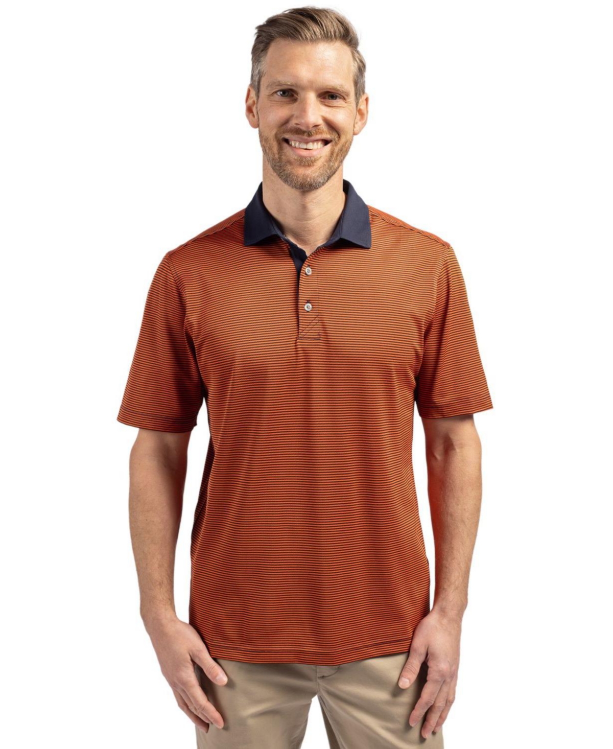 Men's Virtue Eco Pique Micro Stripe Recycled Polo - Dark Grey