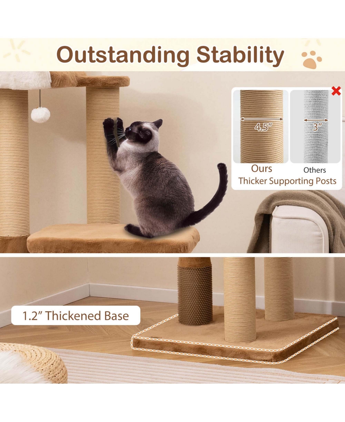 44" Cat Tree for Indoor with Plush Padded Perch Scratching Posts Jumping Platform