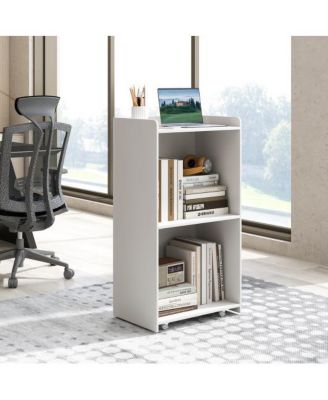 Rolling Podium Stand with 2 Shelves and Lockable Wheels