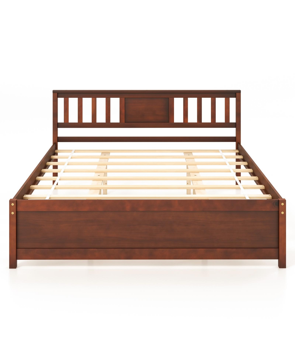 Wooden Platform Bed with Headboard and Slat Support