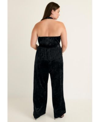 Women's June + Vie Crushed Velvet Halterneck Jumpsuit
