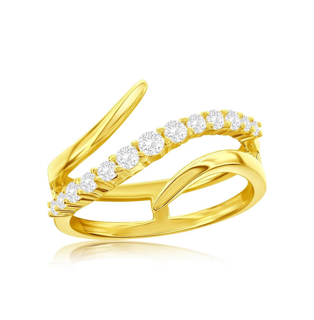 Sterling Silver, Gold Plated Polished & Cz Wave Ring - Gold