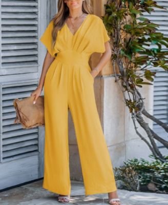 Women's V-Neck Short Sleeve Straight Leg Jumpsuit