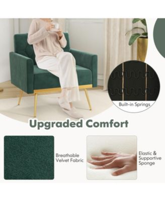 Modern Velvet Accent Chair with Button Tufted Back Metal Legs and Adjustable Foot Pads