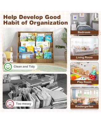 5 Tier Kids Bookshelf with Anti-Tipping Device Kids-friendly Height for Bedroom
