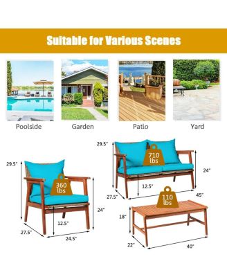 4 Pieces Acacia Wood Patio Rattan Furniture Set with Zippered Cushions