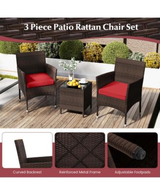 3 PCS Outdoor Conversation Set with Cushioned Seat & Tempered Glass Tabletop