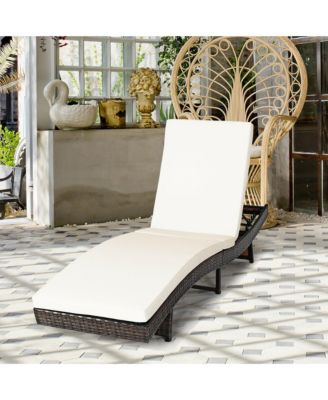 2PCS Patio Rattan Folding Lounge Chair Chaise Adjustable White Cushion