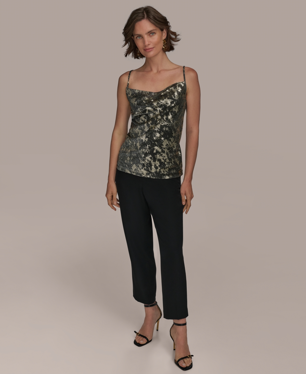 Shop Donna Karan Women's Metallic Strappy Camisole In Black,gold