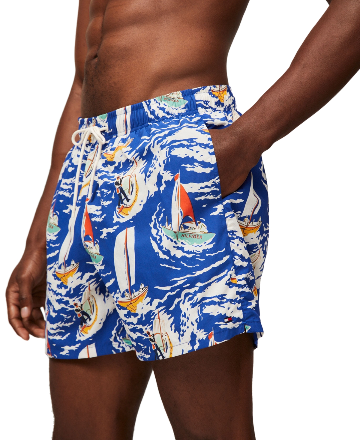Tommy Hilfiger Men's Print Drawstring 5" Swim Trunks In Tropical Conversational