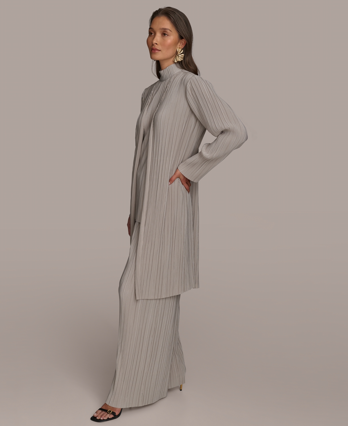 Shop Donna Karan Women's Open-front Plisse Cardigan In Clay