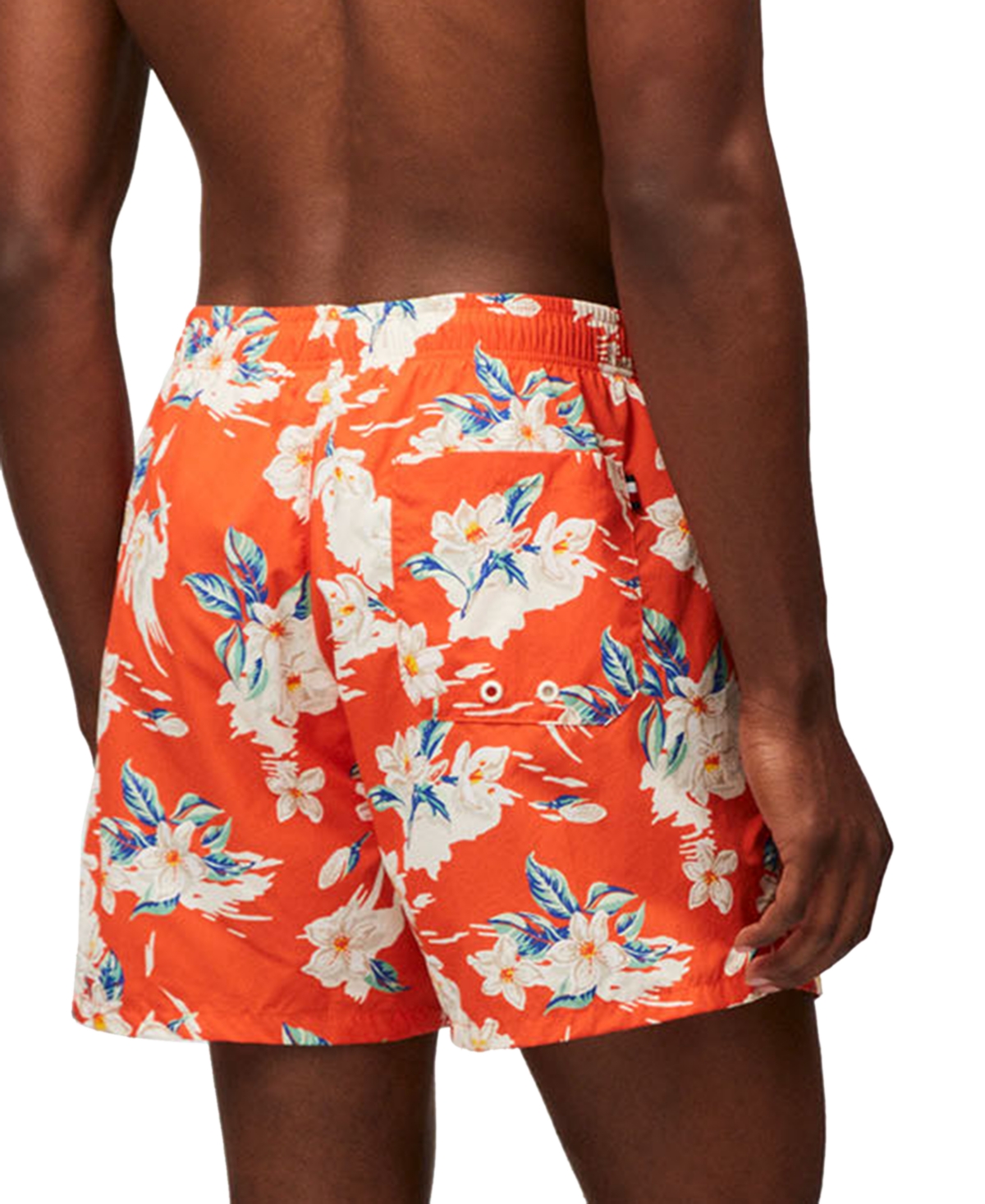 Tommy Hilfiger Men's Print Drawstring 5" Swim Trunks In Tropical Floral Brilliant Orange